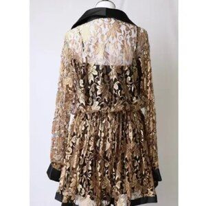 Vintage Oleg Cassini 1990s Gold Lace Dress